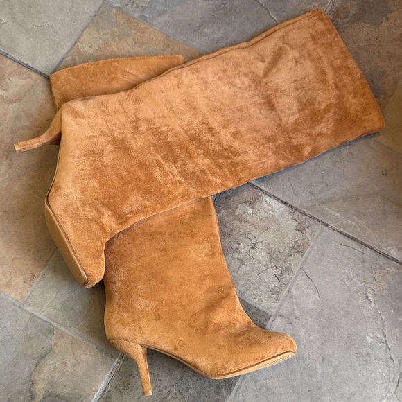 Suede Knee-High Stiletto Boots in Tan - Picture 2 of 6
